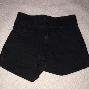 High waisted black denim shorts